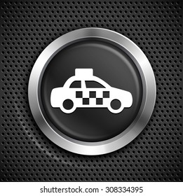 Taxi Cab on Black Round Button