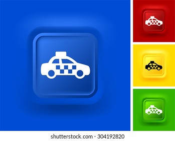 Taxi Cab on Blue Bevel Square Button