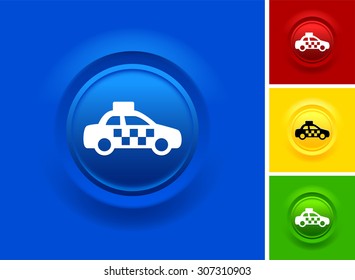 Taxi Cab on Blue Bevel Round Button