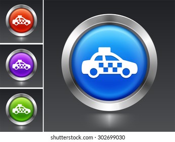 Taxi Cab on Blue Round Button