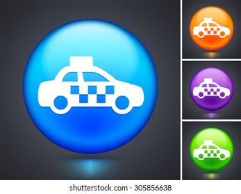 Taxi Cab on Blue Round Button