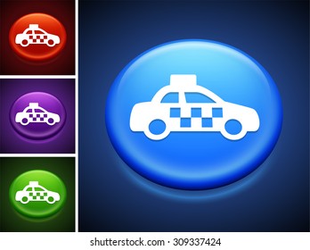 Taxi Cab on Blue Round Button