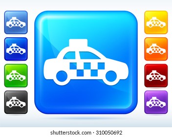 Taxi Cab on Blue Square Button