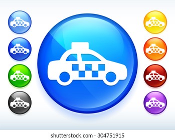 Taxi Cab on Colorful Round Button