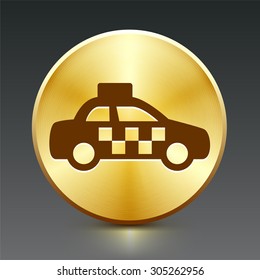 Taxi Cab on Gold Round Button