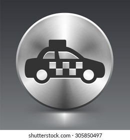 Taxi Cab on Silver Round Button