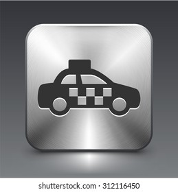 Taxi Cab on Silver Square Button