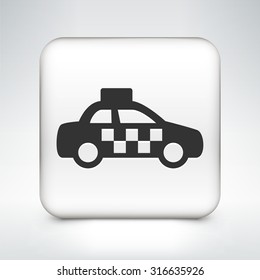 Taxi Cab on White Square Button