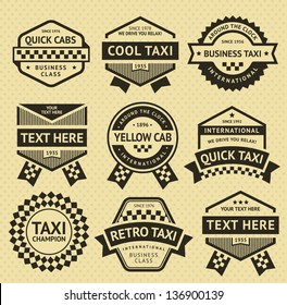 Taxi cab set insignia, old style, vector illustration