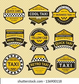 Taxi cab set insignia, vintage style, vector illustration