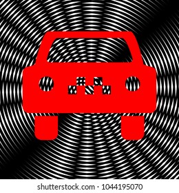 Taxi Cab sign illustration. Vector. Red icon on white and black radial interference as background.
