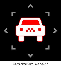 Taxi Cab sign illustration. Vector. White icon in gray focus like mandala on black background.
