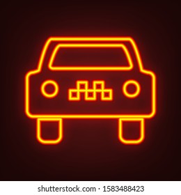 Taxi Cab sign illustration. Yellow, orange, red neon icon at dark reddish background. Illumination. Illustration.