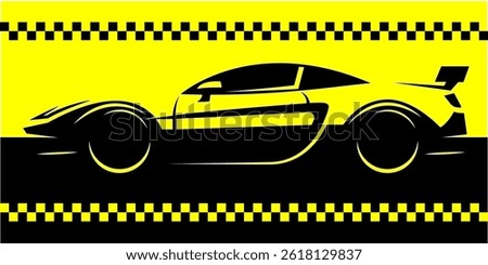 Taxi Cab Silhouette Design with Checkered Border for Business Card Template.