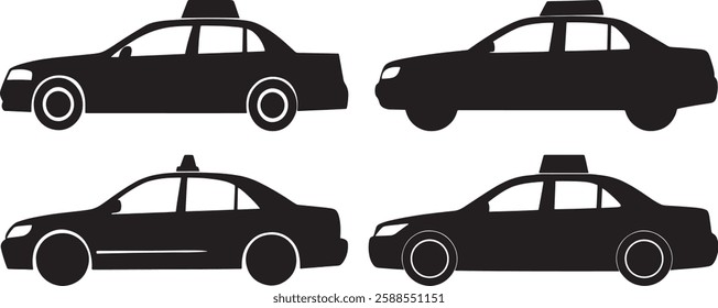 Taxi Cab Silhouette Vector Illustration Set on White Background