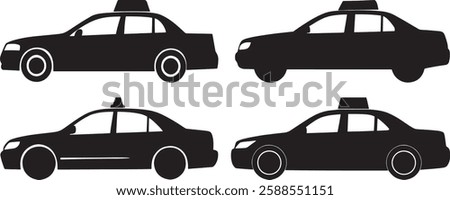 Taxi Cab Silhouette Vector Illustration Set on White Background