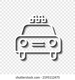Taxi, cab simple icon vector. Flat design. White with shadow on transparent grid. 