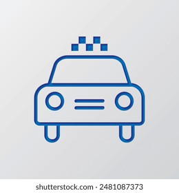 Taxi, Taxi einfache Icon-Vektorgrafik. Flaches Design. Papierschnittdesign. Ausgeschnittenes blaues Symbol mit Schatten. Grauer Hintergrund.ai