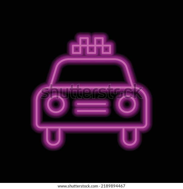 Taxi, cab simple icon vector. Flat design.\
Purple neon on black\
background.ai