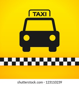 Taxi Cab Symbol on Yellow - Black silhouette of taxi car on bright yellow background