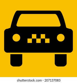 Taxi Cab Symbol on Yellow - Black silhouette of taxi car on bright 