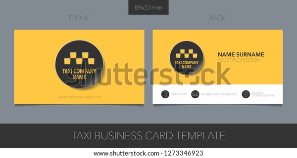 Taxi, cab vector business\
card with logo, icon and template contacts details, name. Car hire\
black and yellow checkers for corporate stationary for taxi service\
