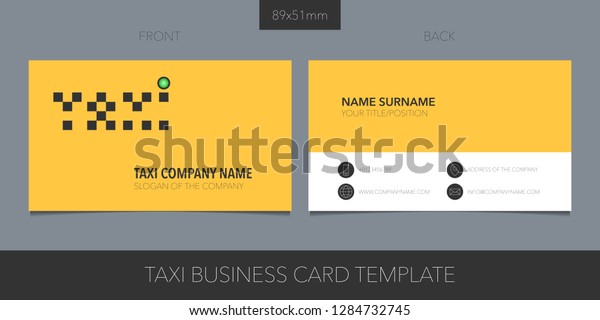 Taxi, cab vector business card layout. Template contact\
information and creative logo with checkers. Car hire corporate\
symbol 