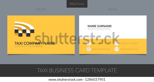 Taxi, cab vector\
business card layout. Template contact information and logo. Car\
hire symbol and taxi checkers\
