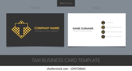 Taxi, cab vector layout of business card with logo, icon and template corporate details. Creative taxi design element for presentation of the company 