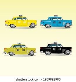 Taxi Cab Vector Set, Eco-friendly hi-tech auto, Vehicles driving in the city,
Vector set of different types of taxi cars and taxi signs, A set of colored car stickers,
Vector illustration, Vector car 