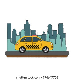 Taxi cab vehicle in the city