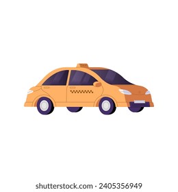 Taxi cab. Yellow car, automobile for work, driver job. Commercial transport. Urban public vehicle. City service of passengers delivery. Flat isolated vector illustration on white background