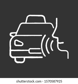 Taxi Call Chalk Icon. Transport Search Voice Command Idea. Sound Control, Audio Order, Conversation. Smart Virtual Assistant. Car Delivery Service. Loud Speak. Isolated Vector Chalkboard Illustration