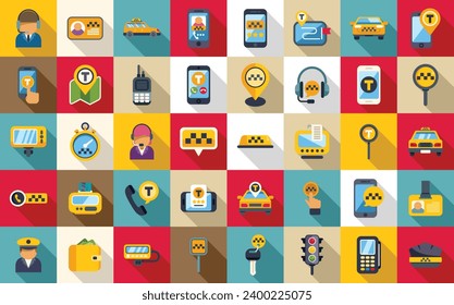 Taxi call icons set flat vector. App online travel. Application service drive