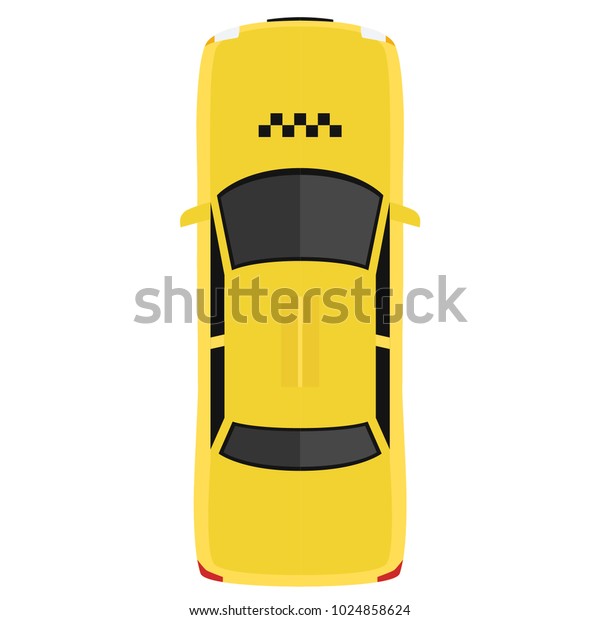 Taxi car from above, top view. Cute cartoon\
transport with shadows. Modern urban vehicle. One of the collection\
or set. Simple icon or logo. Realistic design. Flat style vector\
illustration.