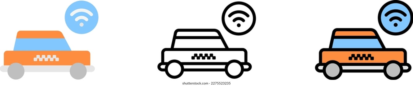 Taxi, car, accepted vector icon in different styles. Line, color, filled outline