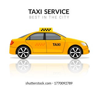 Aplicación de taxi taxi taxi taxi taxi icono de vehículo vector amarillo plano. Servicio de diseño de taxi para viajes en taxi