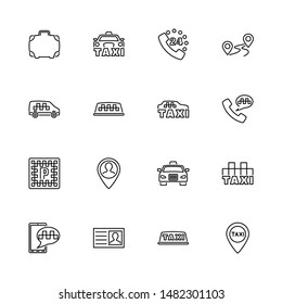 Taxi, Car Call Service outline icons set - Black symbol on white background - lined simplicity Sign. Flat Vector thin line Icon - editable stroke