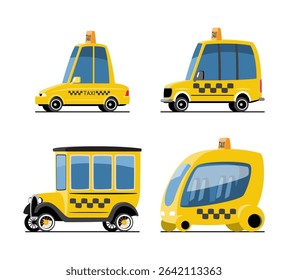 Taxi car cartoon illustration . Included sedan, hatchback, classic and futuristic modern style . Flat design . Isolate on white background . Vector .