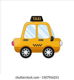 Taxi car in cartoon style. Vector illustration of taxi isolated on white background. Taxi service cute illustration