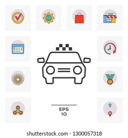 Taxi Car with chequered patern. Graphic elements for your design