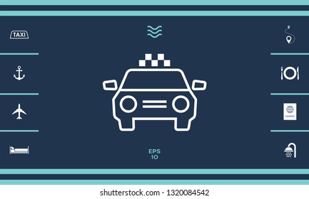 Taxi Car with chequered patern. Graphic elements for your design