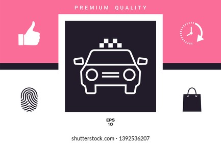 Taxi Car with chequered patern. Signs and symbols for your design