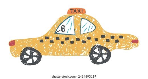 Taxi car children's drawing. Pencil drawing of a cartoon car. Vector illustration