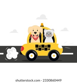 Taxi Car Delivers Animals Dog and Cat Zootaxi Rides on the Road