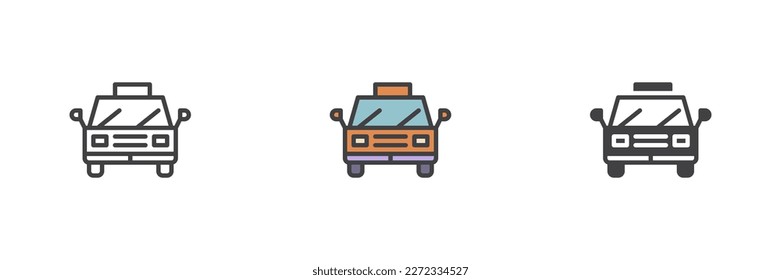 Taxi car different style icon set. Line, glyph and filled outline colorful version, outline and filled vector sign. Symbol, logo illustration. Vector graphics