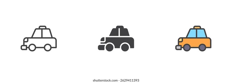 Taxi Car different style icon set. Line, glyph and filled outline colorful version, outline and filled vector sign. Symbol, logo illustration. Vector graphics