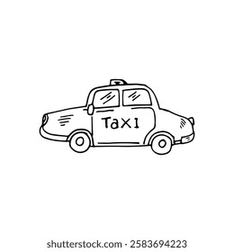 Taxi car doodle cartoon hand-drawn black outline transportation vector.