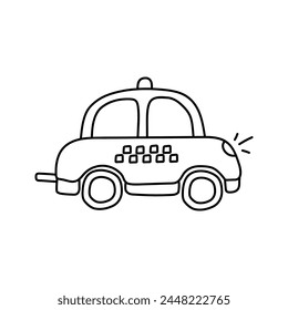 Taxi car in doodle style. Vector illustration, isolated on white background