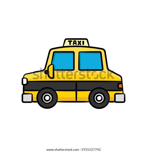 Taxi car in drawing style isolated vector. Hand\
drawn object illustration for your presentation, teaching materials\
or others.